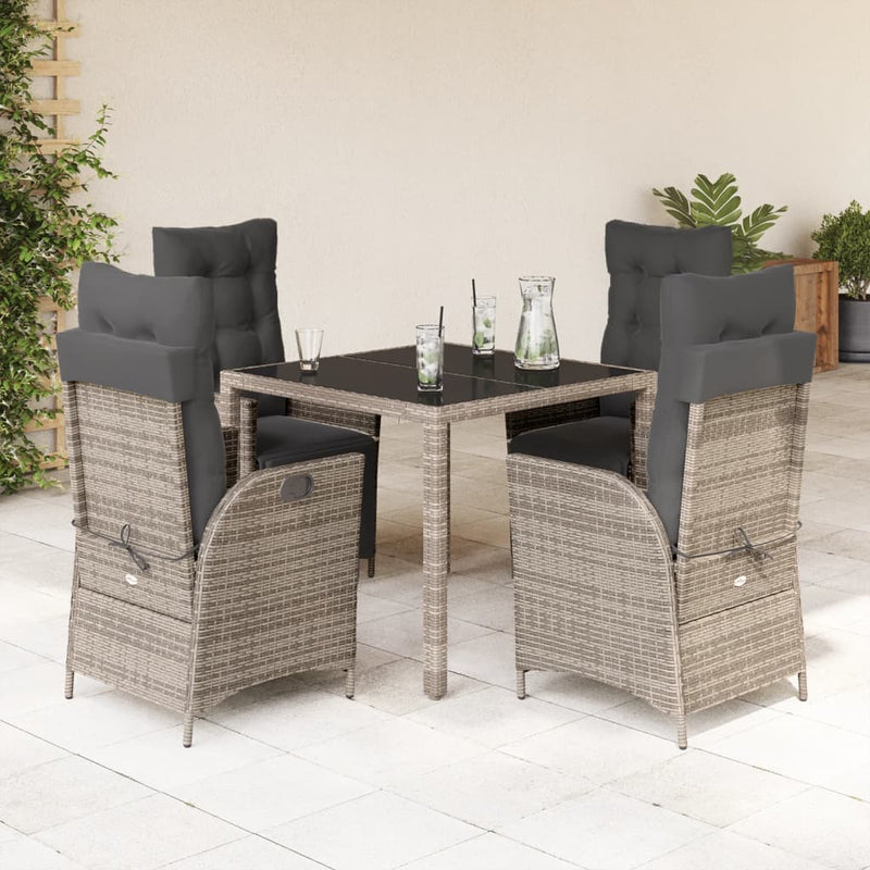 5-delige Tuinset met kussens poly rattan grijs