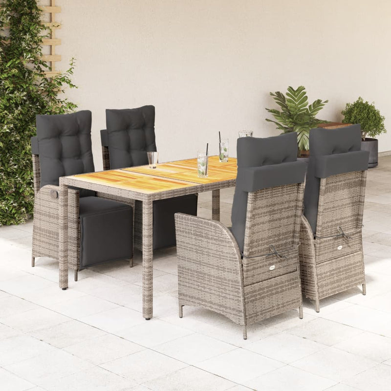 5-delige Tuinset met kussens poly rattan grijs