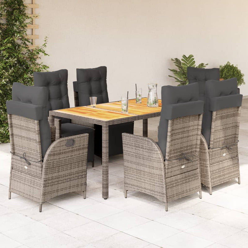 7-delige Tuinset met kussens poly rattan grijs