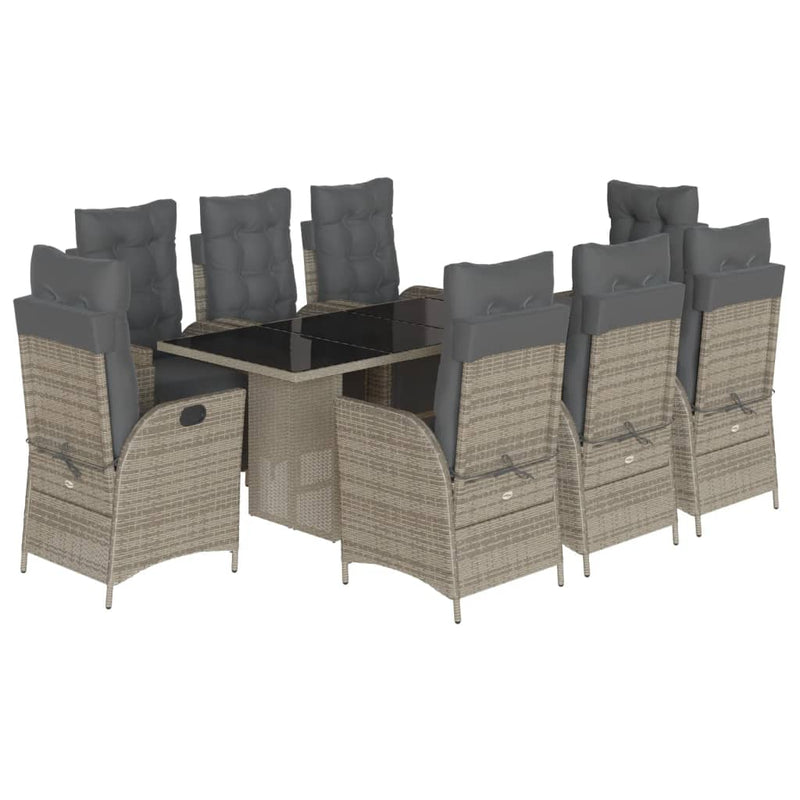 9-delige Tuinset met kussens poly rattan grijs