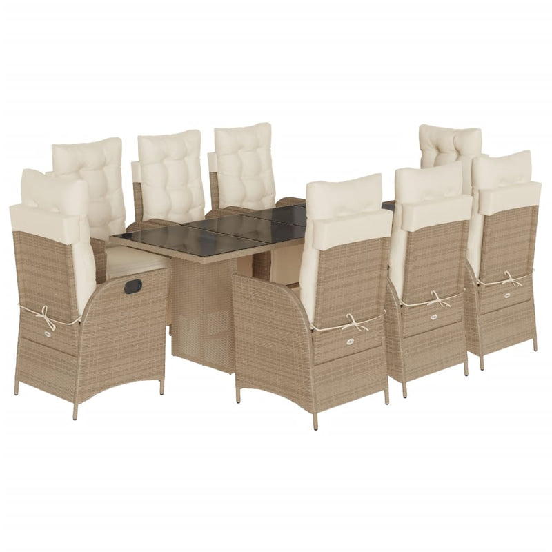 9-delige Tuinset met kussens poly rattan beige
