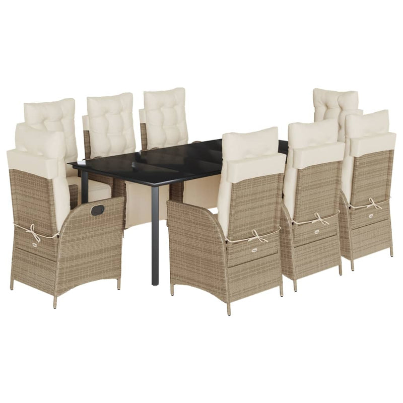 9-delige Tuinset met kussens poly rattan beige