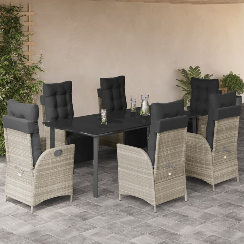 7-delige Tuinset met kussens poly rattan grijs