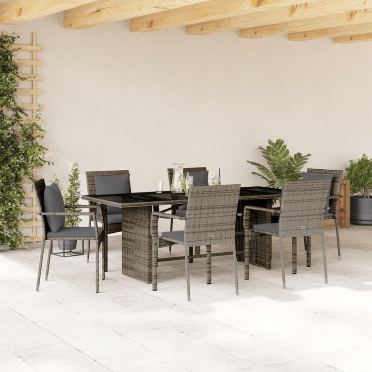 7-delige Tuinset met kussens poly rattan grijs