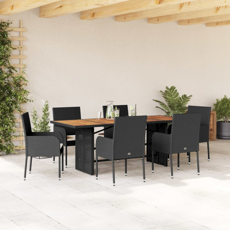 7-delige Tuinset met kussens poly rattan zwart