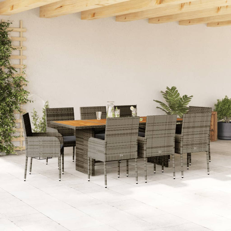 9-delige Tuinset met kussens poly rattan grijs