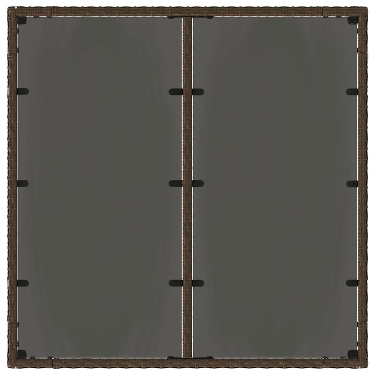 Tuintafel met glazen blad 90x90x75 cm poly rattan bruin