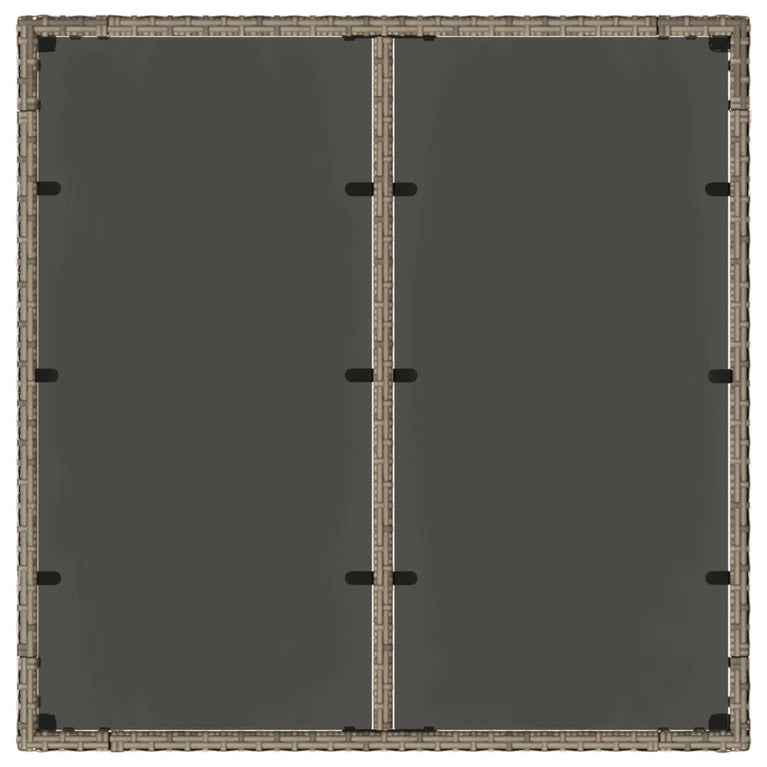 Tuintafel met glazen blad 90x90x75 cm poly rattan grijs