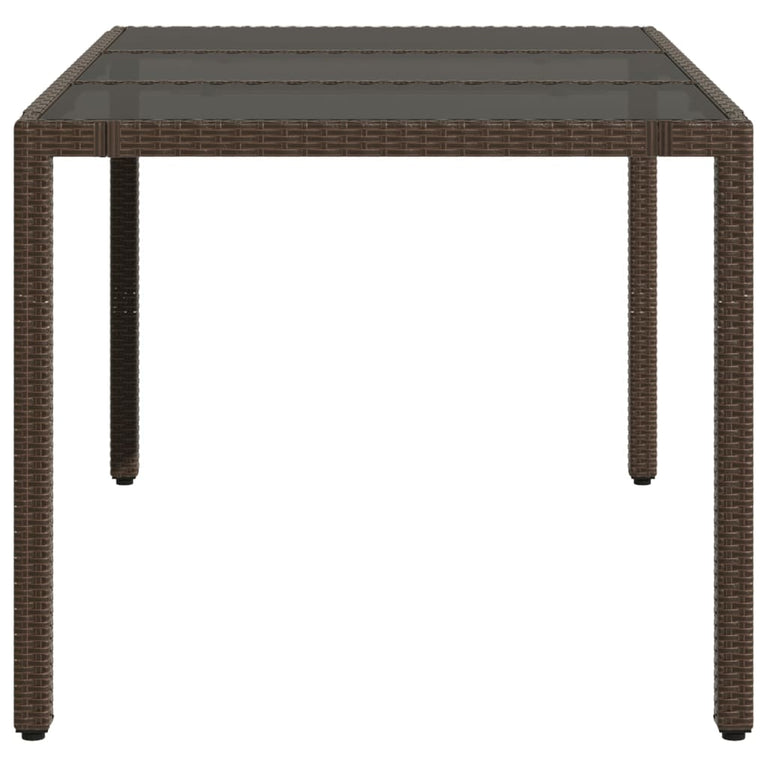 Tuintafel met glazen blad 150x90x75 cm poly rattan bruin