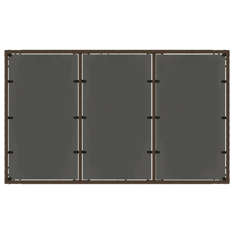 Tuintafel met glazen blad 150x90x75 cm poly rattan bruin