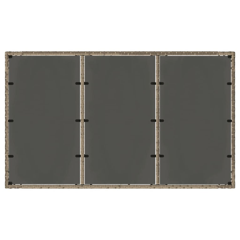 Tuintafel met glazen blad 150x90x75 cm poly rattan grijs