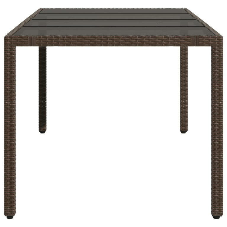 Tuintafel met glazen blad 190x90x75 cm poly rattan bruin