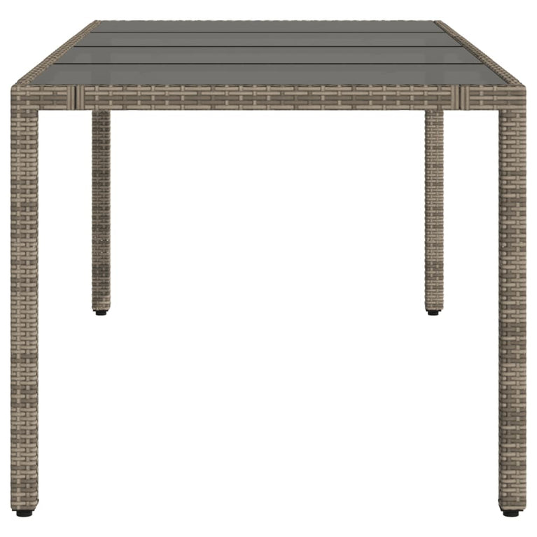 Tuintafel met glazen blad 190x90x75 cm poly rattan grijs