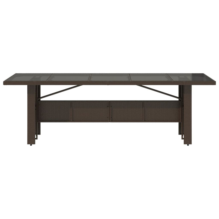 Tuintafel met glazen blad 240x90x75 cm poly rattan bruin