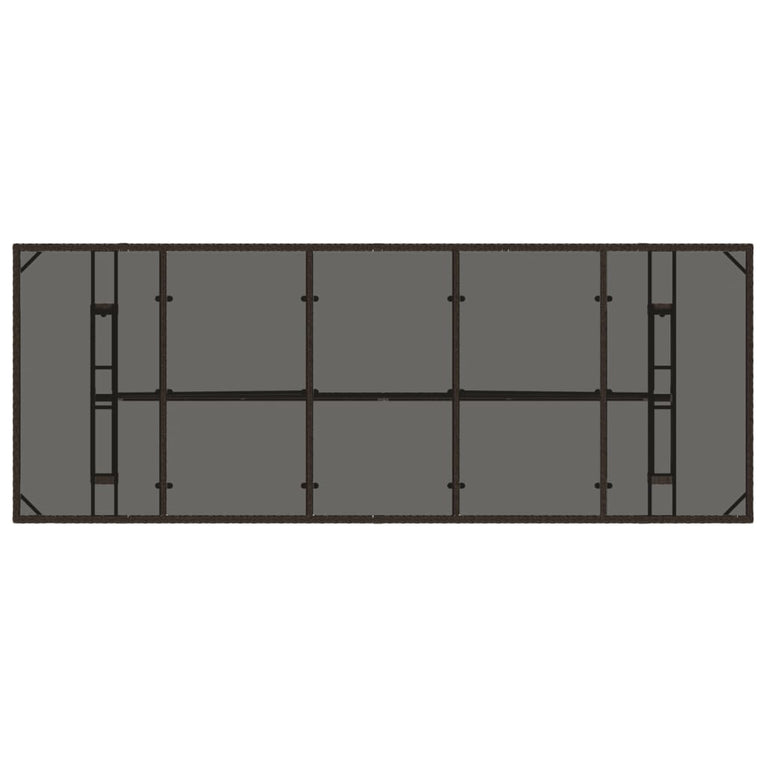 Tuintafel met glazen blad 240x90x75 cm poly rattan bruin