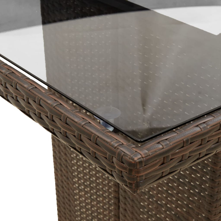 Tuintafel met glazen blad 240x90x75 cm poly rattan bruin