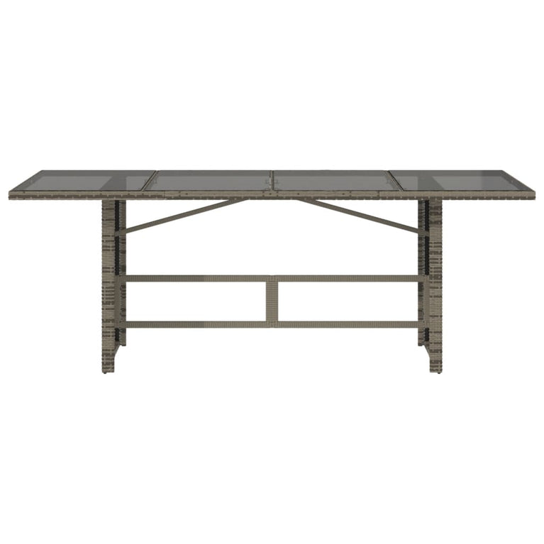 Tuintafel met glazen blad 190x80x75 cm poly rattan grijs