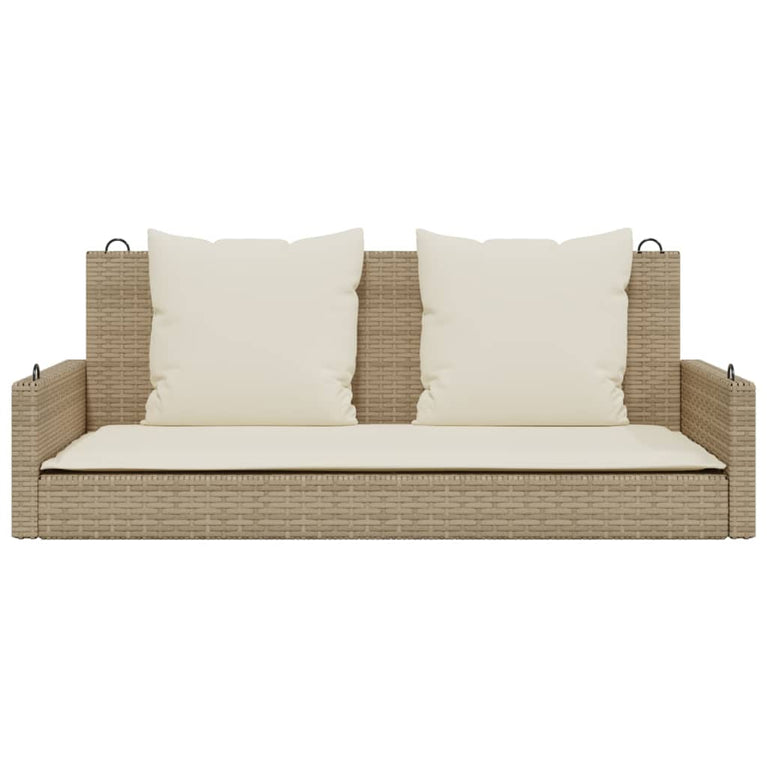 Schommelbank met kussens 119x56x48 cm poly rattan beige