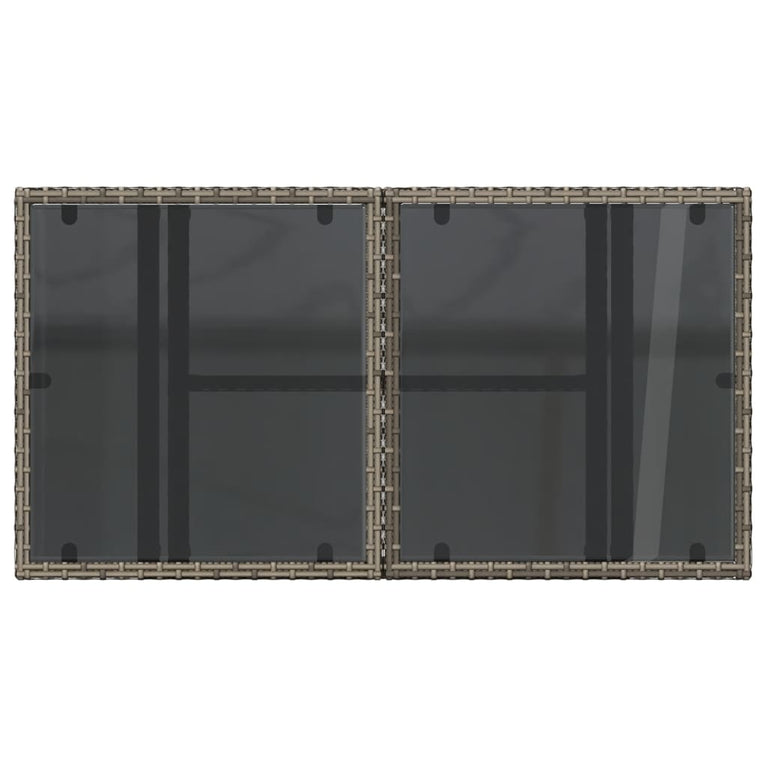 Tuintafel met glazen blad 100x55x73 cm poly rattan grijs