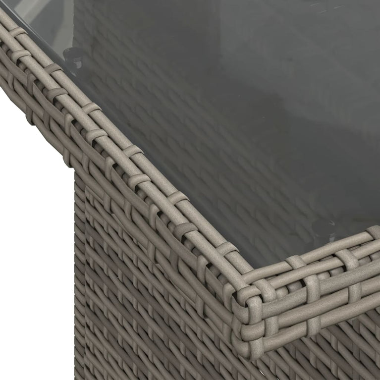 Tuintafel met glazen blad 100x55x73 cm poly rattan grijs