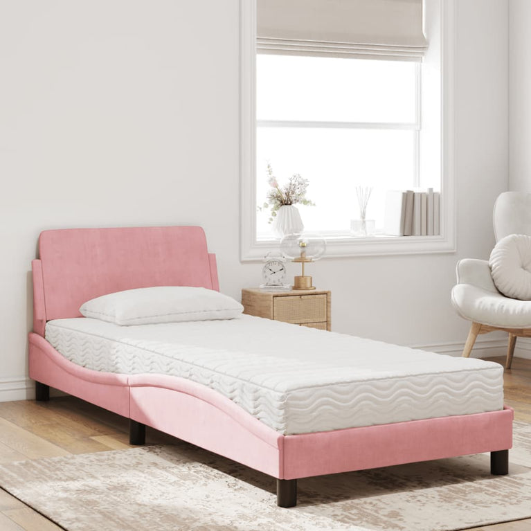 Bed met matras fluweel roze 90x190 cm