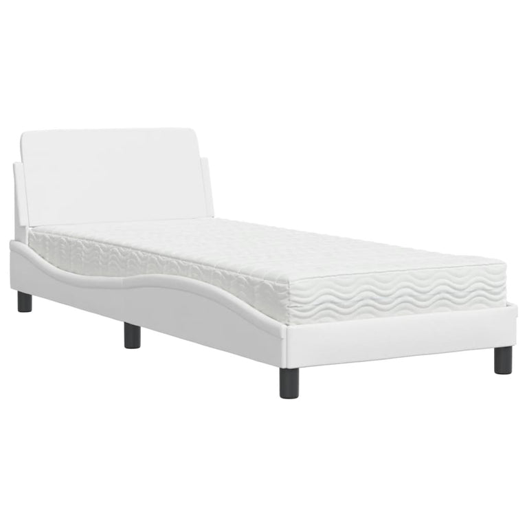 Bed met matras kunstleer wit 90x190 cm