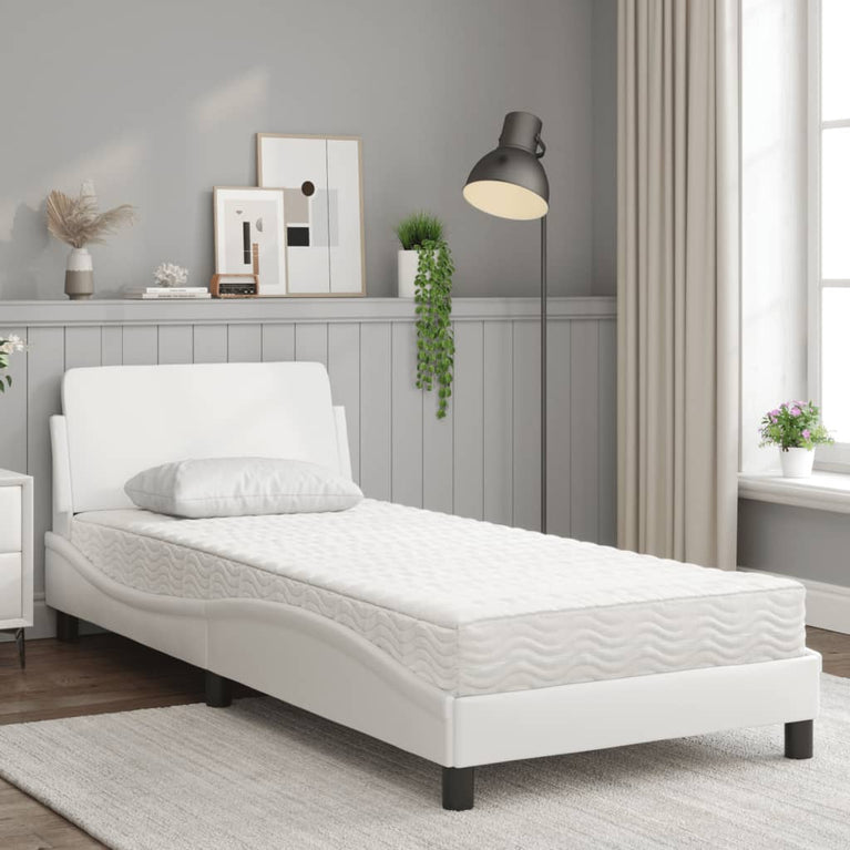 Bed met matras kunstleer wit 90x190 cm