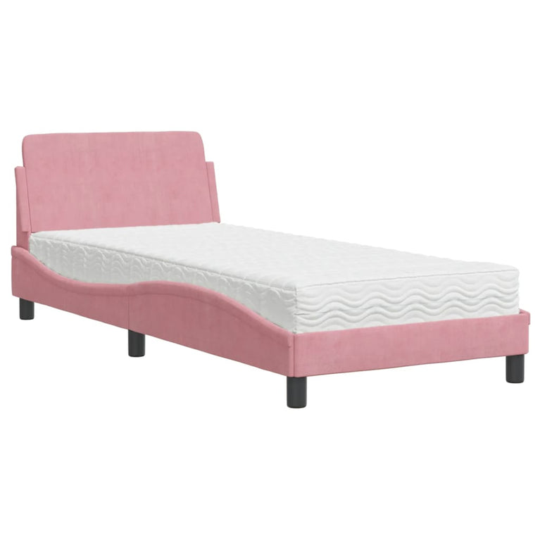 Bed met matras fluweel roze 90x200 cm