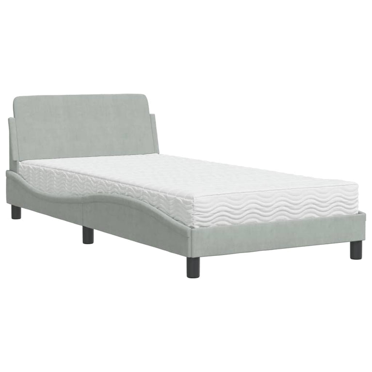 Bed met matras fluweel lichtgrijs 100x200 cm