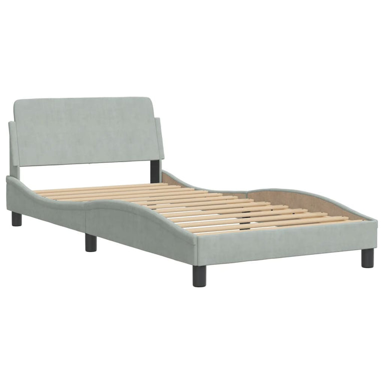 Bed met matras fluweel lichtgrijs 100x200 cm