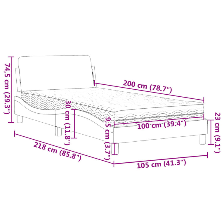 Bed met matras fluweel lichtgrijs 100x200 cm