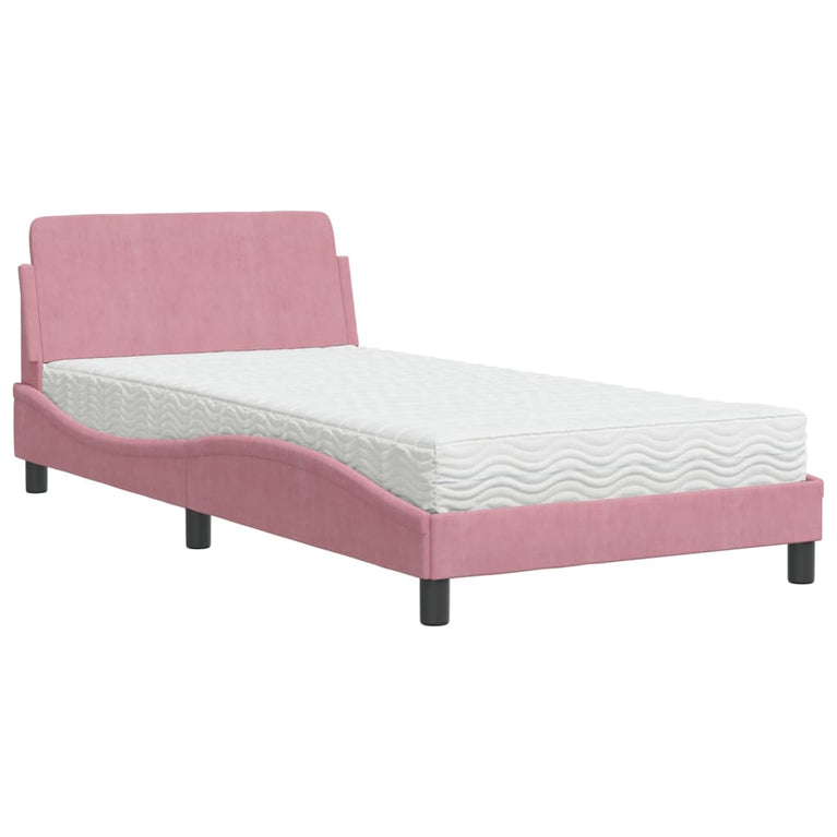 Bed met matras fluweel roze 100x200 cm