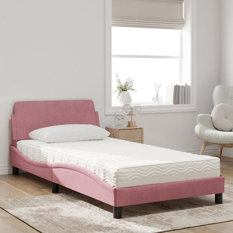 Bed met matras fluweel roze 100x200 cm