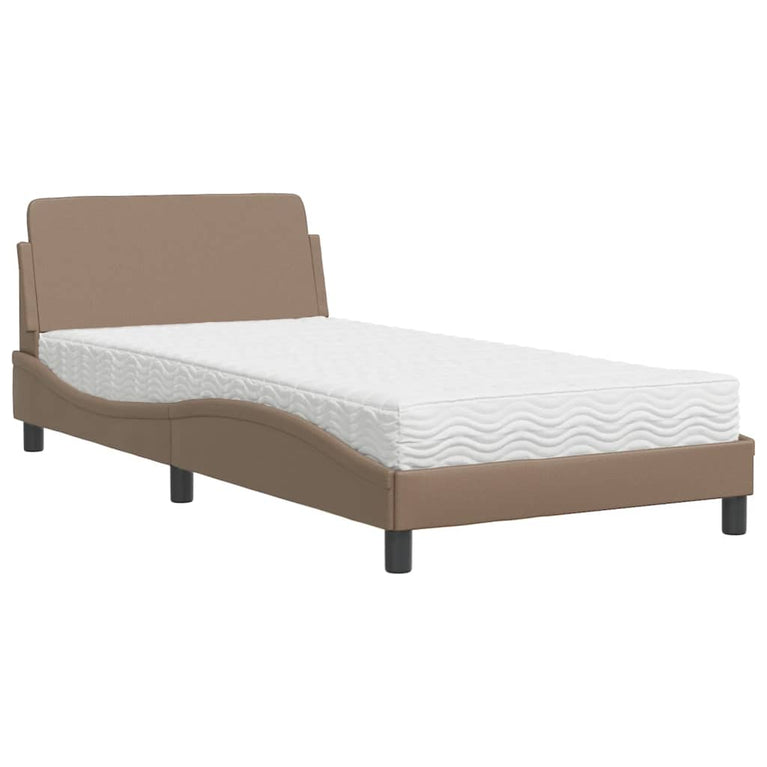 Bed met matras kunstleer cappuccinokleurig 100x200 cm