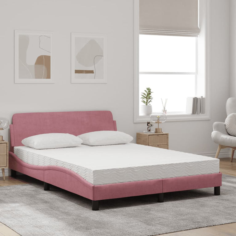 Bed met matras fluweel roze 120x200 cm