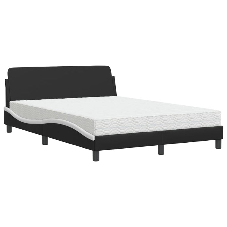 Bed met matras kunstleer zwart en wit 140x200 cm