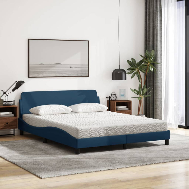 Bed met matras stof blauw 160x200 cm