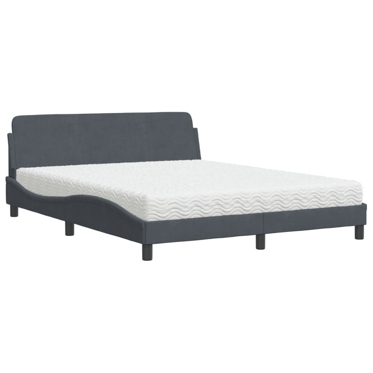 Bed met matras fluweel donkergrijs 160x200 cm