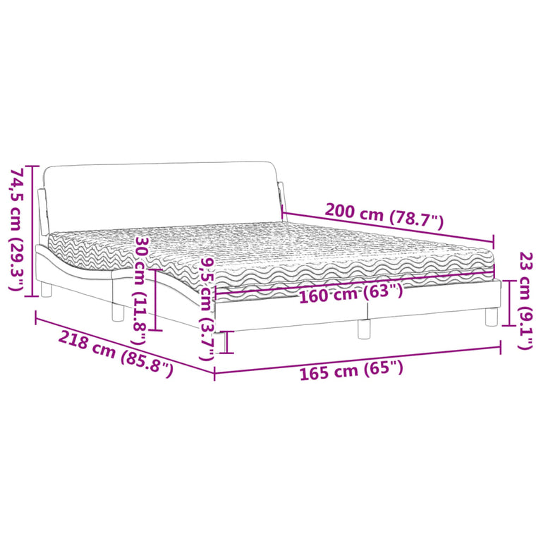 Bed met matras fluweel donkergrijs 160x200 cm