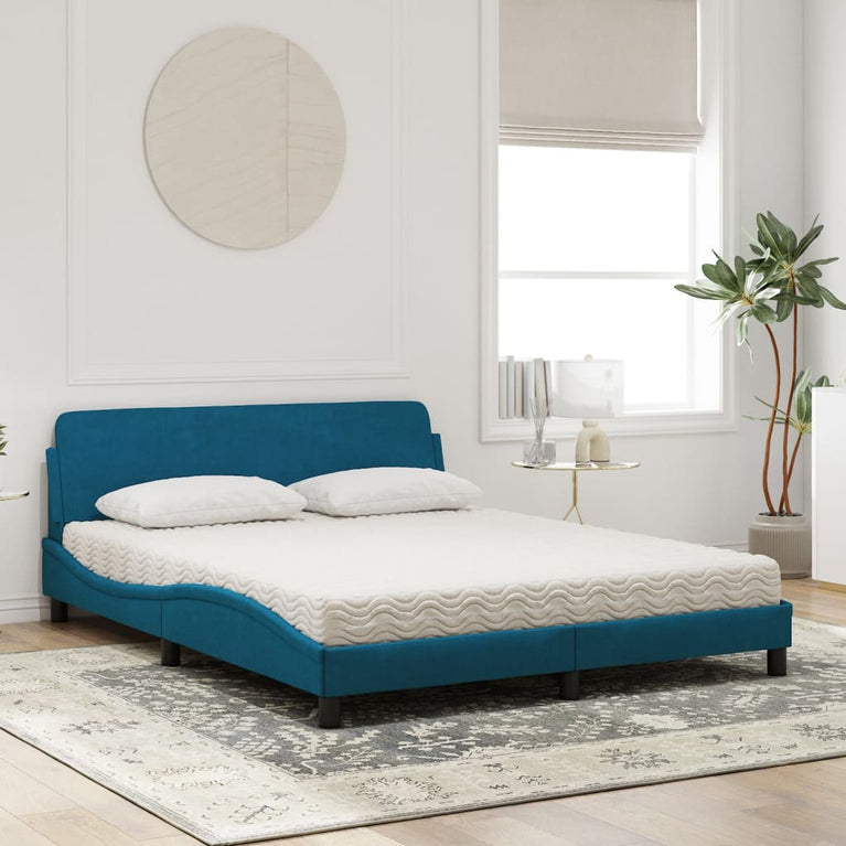 Bed met matras fluweel blauw 160x200 cm