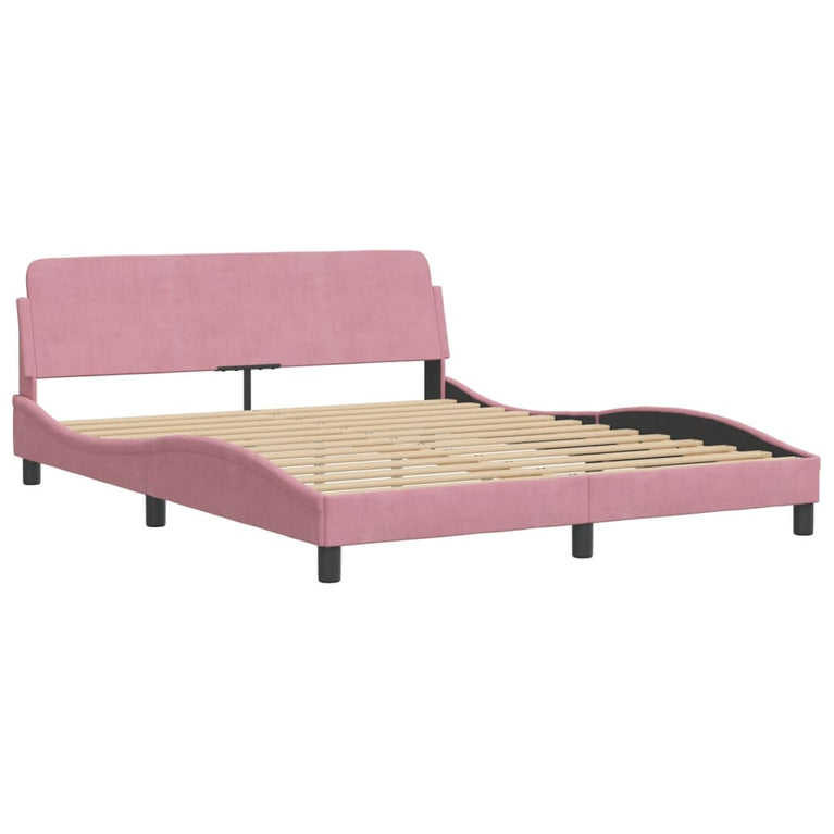 Bed met matras fluweel roze 160x200 cm