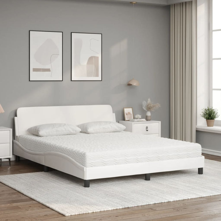 Bed met matras kunstleer wit 160x200 cm