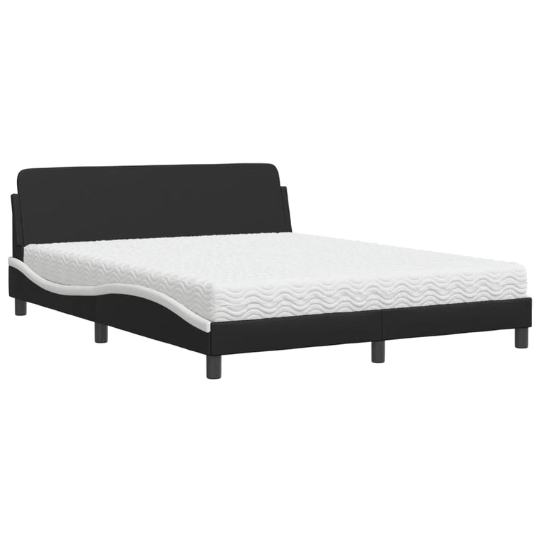 Bed met matras kunstleer zwart en wit 160x200 cm