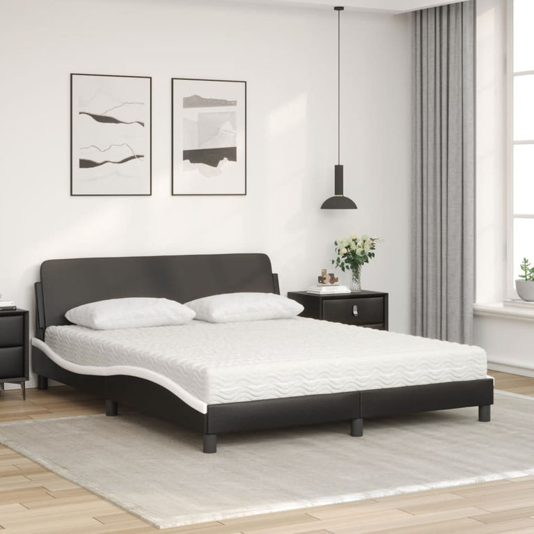 Bed met matras kunstleer zwart en wit 160x200 cm