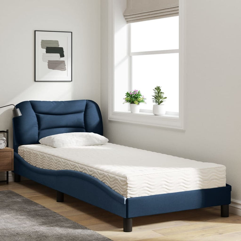 Bed met matras stof blauw 90x200 cm