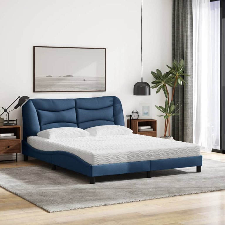 Bed met matras stof blauw 160x200 cm