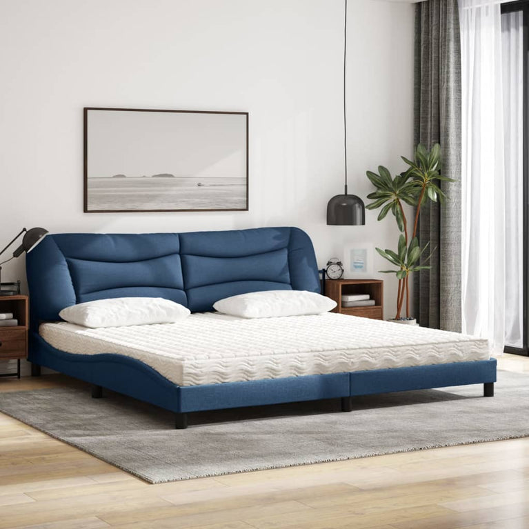 Bed met matras stof blauw 200x200 cm