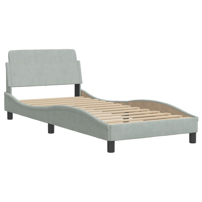 Bed met matras fluweel lichtgrijs 90x190 cm