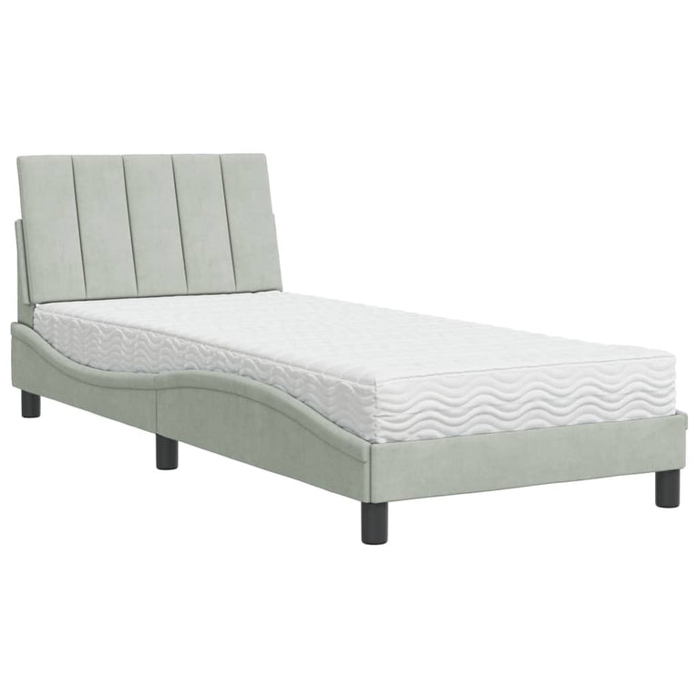 Bed met matras fluweel lichtgrijs 90x200 cm