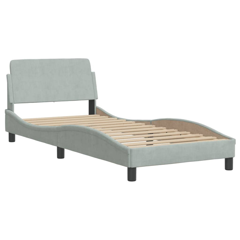 Bed met matras fluweel lichtgrijs 90x200 cm